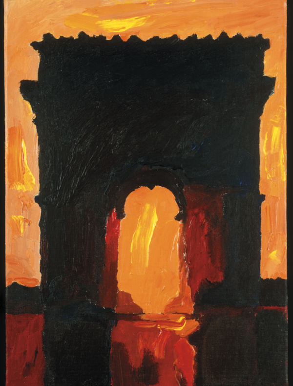 Gérard Gasiorowski, Arc de Triomphe - série Les Croûtes, 1974, acrylique sur toile, 52,5 x 37,5 cm. Collection Fondation Marguerite et Aimé Maeght. Photo : Claude Germain © Courtesy Galerie Maeght