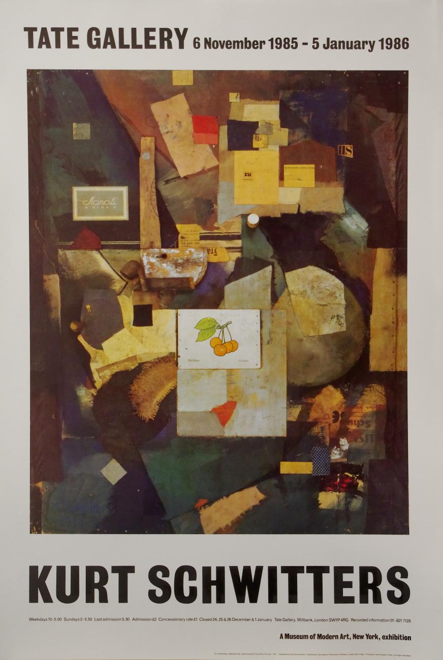 Poster original créé pour l'exposition de Kurt Schwitters à la Tate Gallery de Londres en 1985