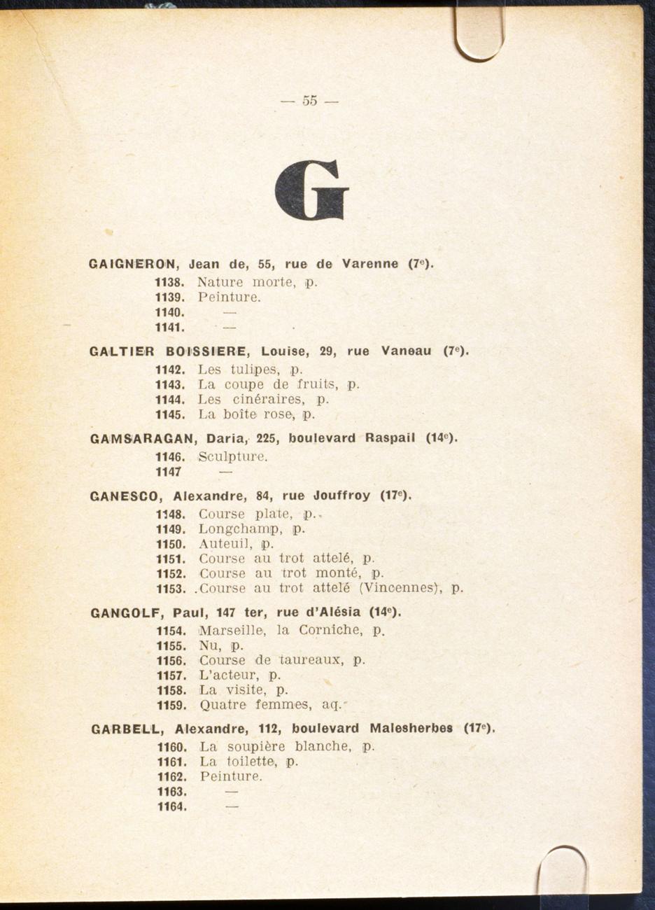Catalogue Salon des Tuileries 1928 lettre G (Gamsaragan)