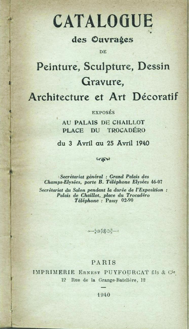 Catalogue de Peinture, sculpture, dessin gravure ... 1940 -1