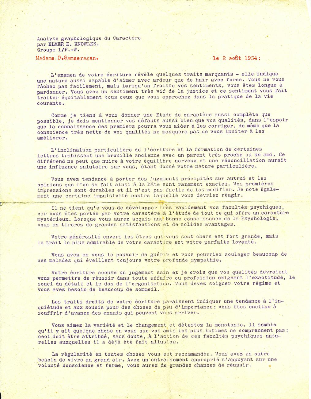 Analyse graphologique 1934