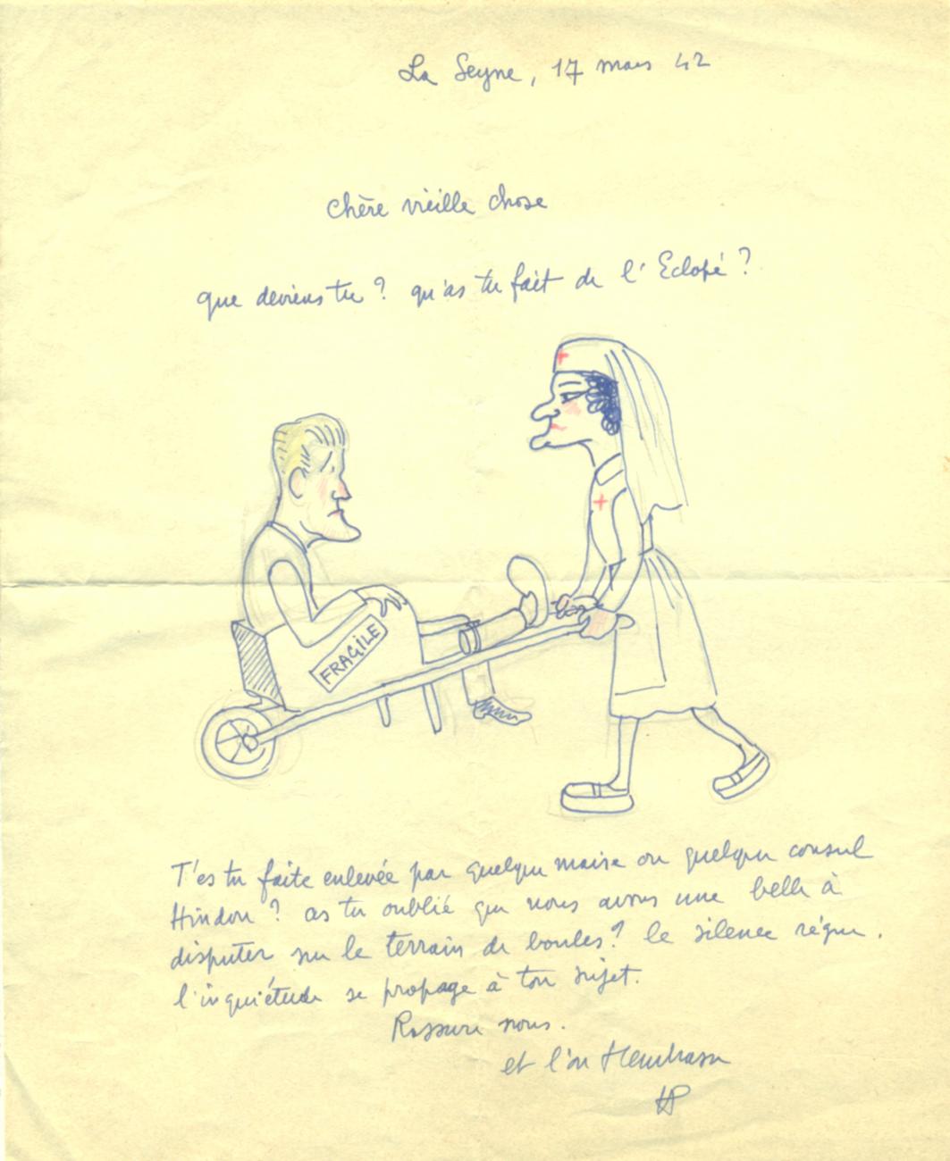 HP Gassier 17 Mars 1942, carricature DG et G. Vallois