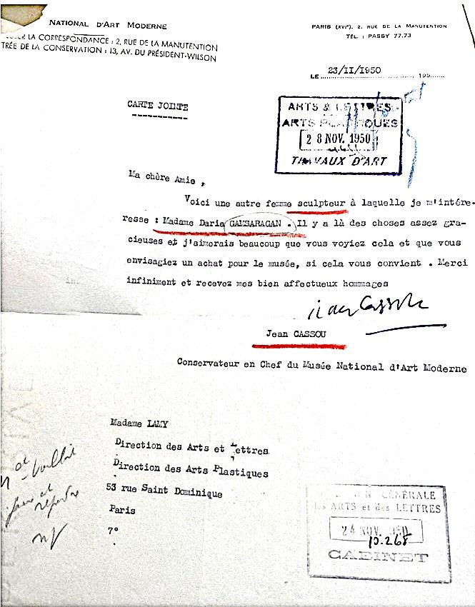 Jean Cassou à Marguerite Lamy, 23 Nov 1950