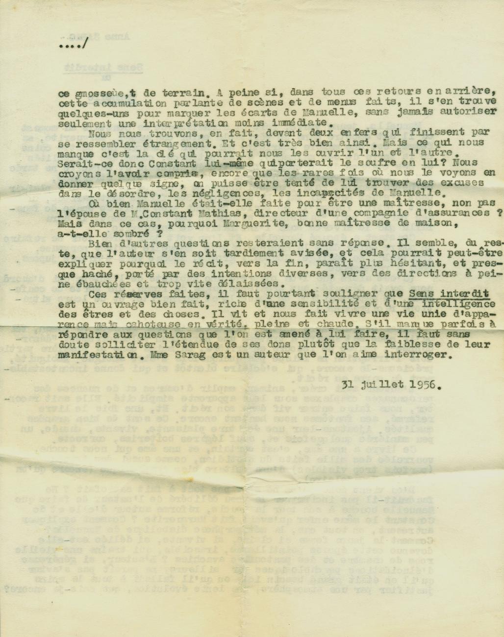 Sens interdit ou Manuelle (premier titre de Voyage avec une ombre, analyse de Calmann-Levy)