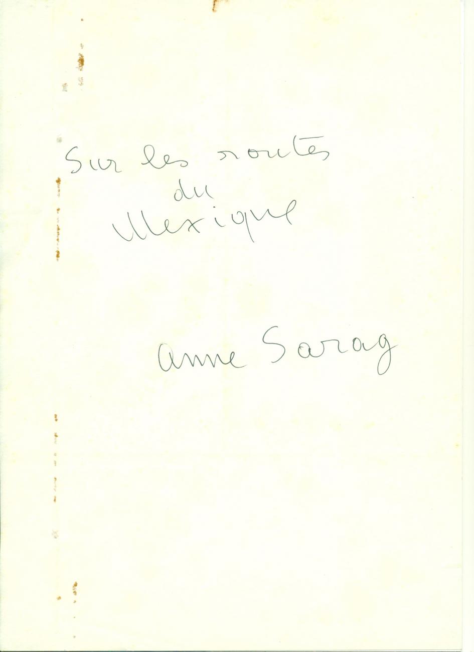 Sur les routes du Mexique Anne Sarag, Avril 1980, Couverture, 55 pages dacylographiées, complet