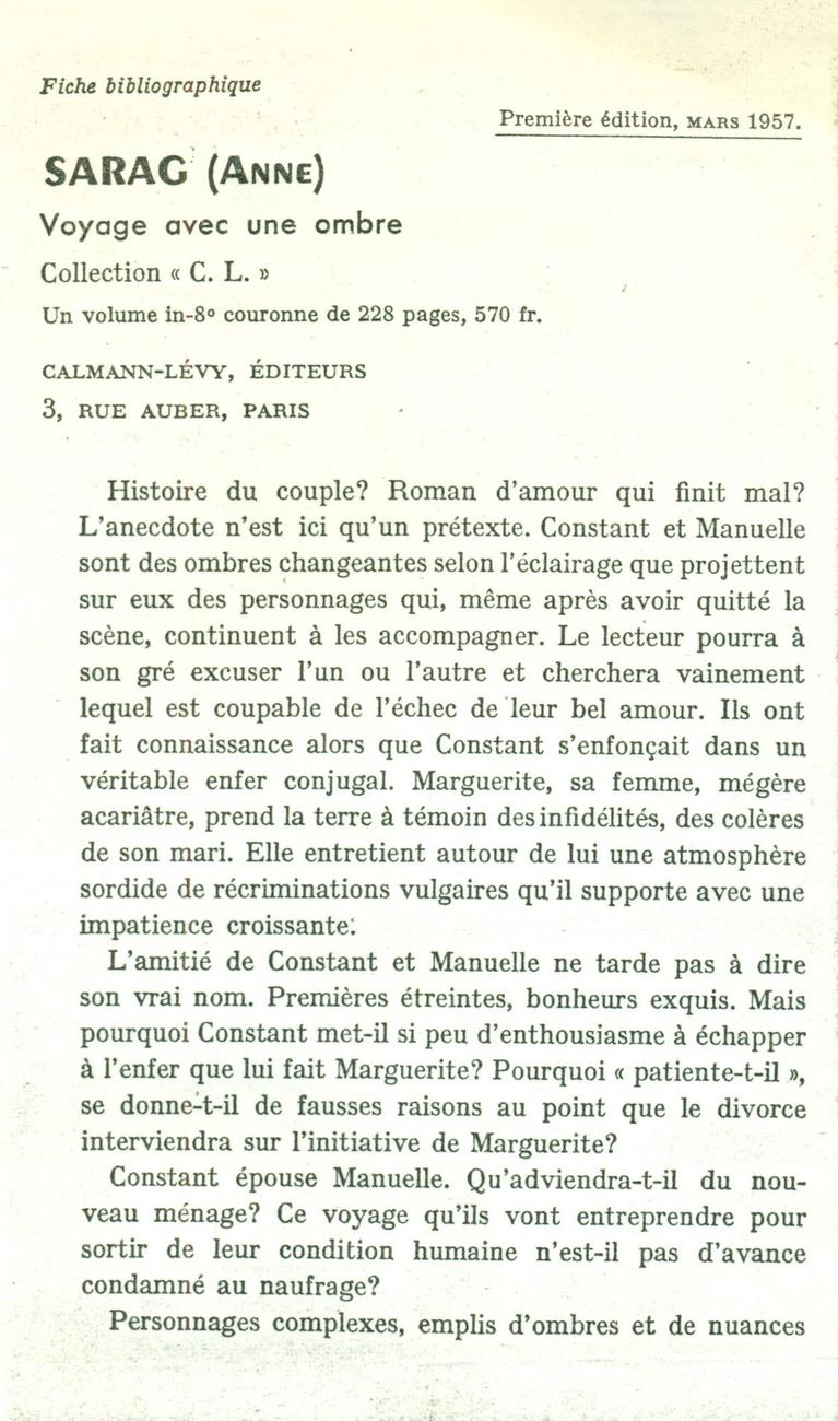 Voyage avec une ombre (fiche bibliographique) 