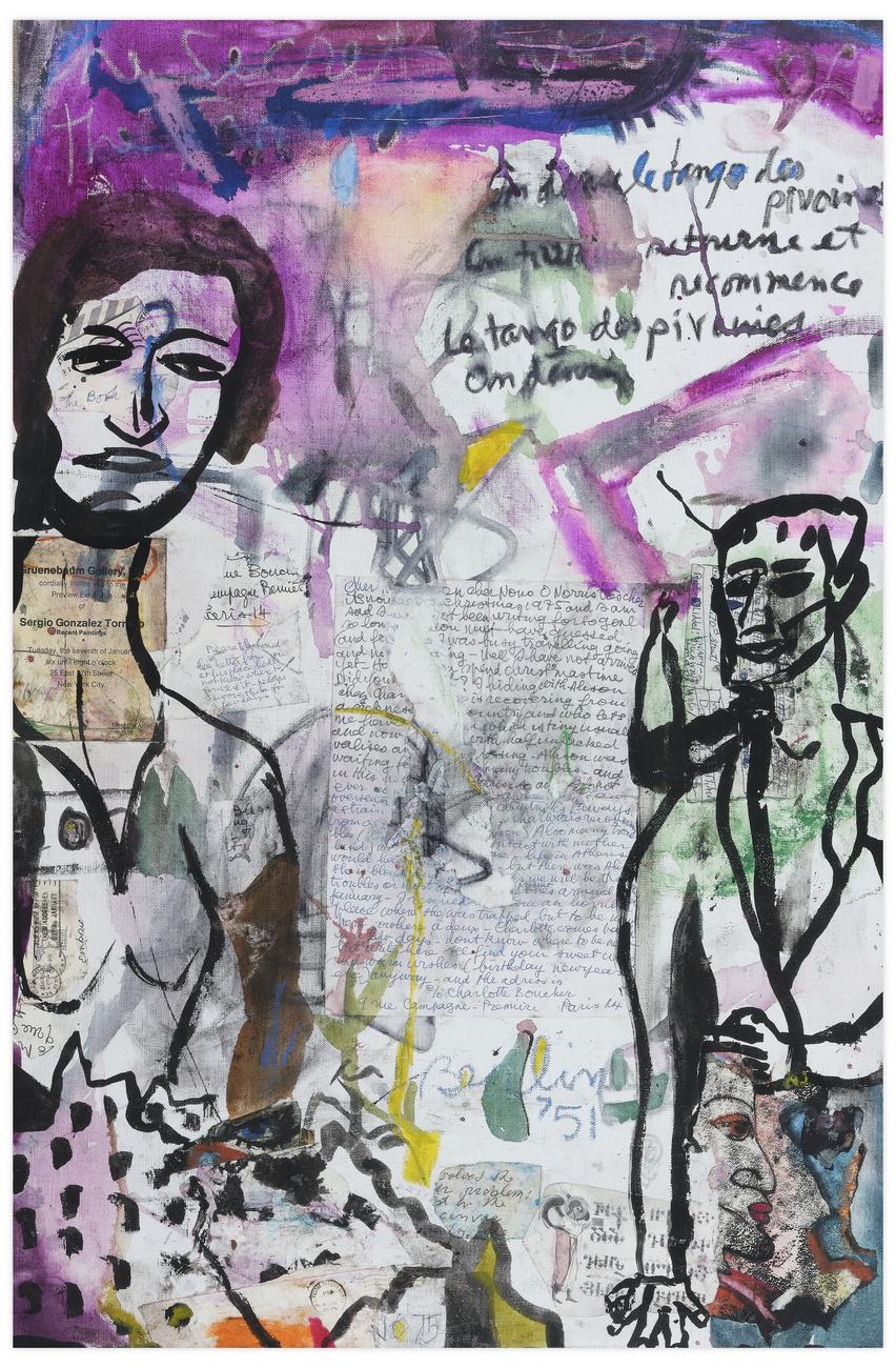 Catalogue raisonné, Norris Embry, Le tango des pivoines (Femme et homme à mi-corp, fond mauve), 1975