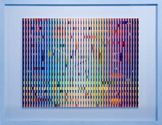 Yaacov Agam Metzulot, 1980-2007, 40 x 54 cm (15,7 x 19,7 in), Oil on aluminum and wood. Courtesy Espace Meyer Zafra & Artist © ADAGP