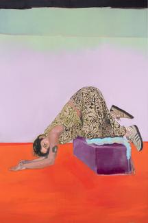 Paz Corona, Hommage à Buster Keaton, 2022, Huile sur toile, 270 x 180 cm © Les filles du calvaire