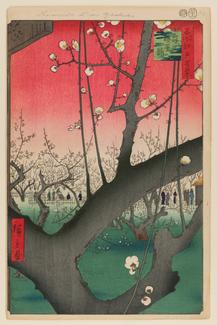 Utagawa Hiroshige (Japanese, 1797–1858). Plum Estate, Kameido (Kameido Umeyashiki), no. 30 from 100 Famous Views of Edo, 11th month of 1857. Woodblock print, 14 3/16 × 9 1/4 in. (36 × 23.5 cm). Brooklyn Museum; Gift of Anna Ferris, 30.1478.30. (Photo: Brooklyn Museum)