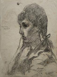 Portrait de Bernadette Delrieu par Monsieur Carré, dessin sur papier, 41,5 x 31 cm.