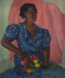 Laura Wheeler Waring. Woman with Bouquet, ca. 1940. Oil on canvas. Brooklyn Museum; Brooklyn Museum Fund for African American Art in honor of Teresa A. Carbone, 2016.2. © Estate of Laura Wheeler Waring. (Photo: Brooklyn Museum)