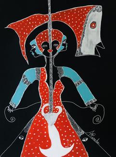 Aconcha. La Pêcheuse des eaux profondes. dessin technique mixte sur papier noir. 