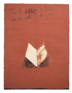 TOUS LES LECTEURS DE LIVRE...LE 27.XI.24, acrylique et poudre de marbre, 130 x 97 cm, 2024