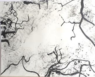 Branches d'arbres peintes à l'acrylique et encre sur toile 