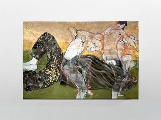 Giovanni Leonardo Bassan, Dancing on Army blancket, 2024, huile et vernis sur couverture militaire