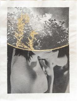 Margaret Lansink, Komorebi, 2021. Tirages pigmentaires sur papier washi fabriqué à la main. Collage rehaussé à la feuille d’or 23 carats.