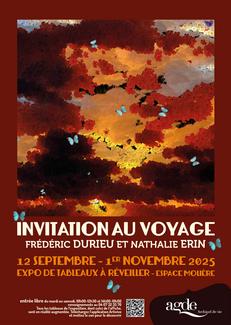 Affiche de l'exposition réalisée avec l'œuvre "Le Commencement". La réalité augmentée fonctionne aussi sur l'affiche en téléchargeant l'application "Artivive"