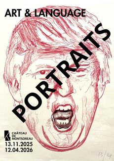 Art & Language Dessin représentant Donald Trump barré du mot "portraits" Château de Montsoreau, du 13 novembre 2025 au 12 avril 2026