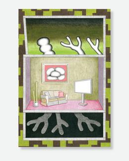 Intérieur (branches et racines), 2024 crayon de couleur sur papier, 59 x 42 cm