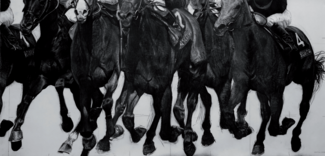 Les Chevaux de l’Apocalypse - feuillet 3, 2020, fusain sur papier, 152 x 305 cm © Émilie Mathé-Nicolas