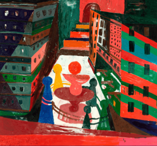 Tal R, Street Fountain, 2009, huile sur toile, 200 x 200 cm © Tal R - Copenhagen, photo : Jochen Littkemann