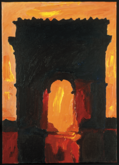 Gérard Gasiorowski, Arc de Triomphe - série Les Croûtes, 1974, acrylique sur toile, 52,5 x 37,5 cm. Collection Fondation Marguerite et Aimé Maeght. Photo : Claude Germain © Courtesy Galerie Maeght