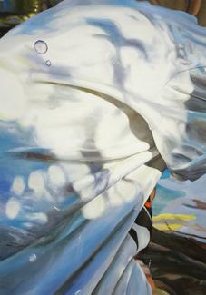 Mireille Blanc, Impressions (tee-shirt), 2025. Huile sur toile, 200 x 140 cm