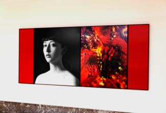 Marie-Jo Lafontaine, L’Art lave notre âme de la poussière du quotidien, 2023, photographies, Diasec, cadre en chêne poli et monochromes (huile sur MDF poli), 150 x 347 cm