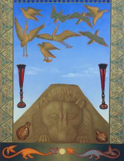 While kingdoms rise and fall, 2025 - oil on cradled panel - 45.7 x 35.6 x 3.8 cm