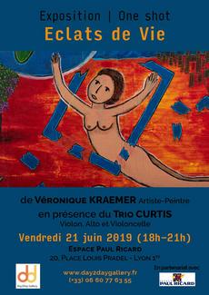 Day2Day Gallery revient Ã  l'Espace Paul Ricard de Lyon pour vous proposer une FÃªte de la Musique mÃªlant les arts ! Le temps de cette soirÃ©e, VÃ©ronique Kraemer, artiste-peintre, proposera au public une sÃ©lection d'oeuvres autour du thÃ¨me Â« Eclats de Vie Â». Les membres du Trio Curtis accompagneront cette exposition de notes de violon, alto et violoncelle. Le Vendredi 21 juin 2019 (18h - 21h)