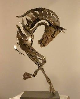 acier et terre cuite, piÃ¨ce unique, 70 x 38 x 20 cm