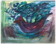 lavis - "oiseau et sous-bois" — 