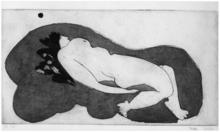 Gravure femme allongée - 1963