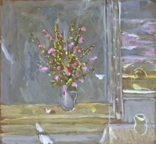 Bouquet mauve près de la fenêtre, circa 1980