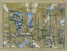 Interieur beige à la cheminée, 1982