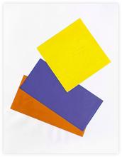 Collage aux deux rectangles superposés en bleu et en rouge et carré jaune