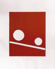 Collage aux deux disques blanc sur fond rouge