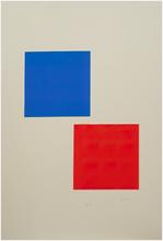 Collage aux deux carrés en bleu et en rouge
