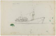 Carnet de dessins, Profil ancien de Saint-Malo, chalutiers à Saint-Malo, Kriss IV à Cabreira, Raz de Sein, régate Granville, 1952-1954 