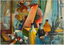 Am Städel -Maltisch von Herbert (Wolfertz), 1962 
