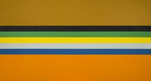 Toile à bandes (ocre, noir, vert), 1976