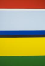 Toile à bandes (rouge, blanc, bleu ciel), 1976