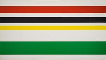 Toile à bandes (blanc, rouge, blanc, noir), 1975
