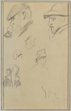 Homme appuyé sur un mur et cinq études, 1884-1888