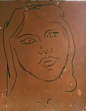 Portrait féminin sur plaque de cuivre, circa 1960