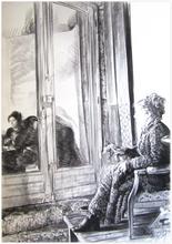 Robe chat, assis, Spip, reflet dans la porte-fenêtre - 1977