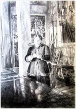 veste noire, debout derrière la table, joue avec couvercle - 1979