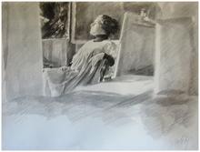 Robe blanche entre les colonnes - 1980