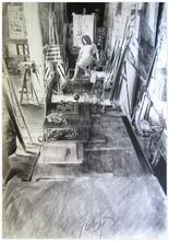 Au fond de l'atelier, derrière table à gravures - 1982